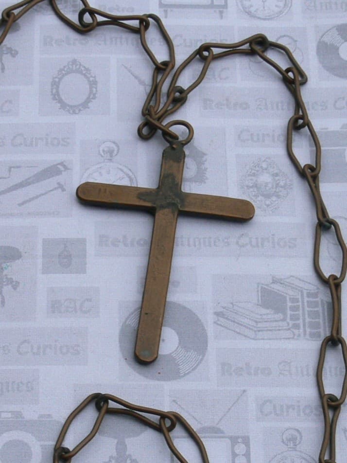 Vintage Handmade Copper Cross And Chain